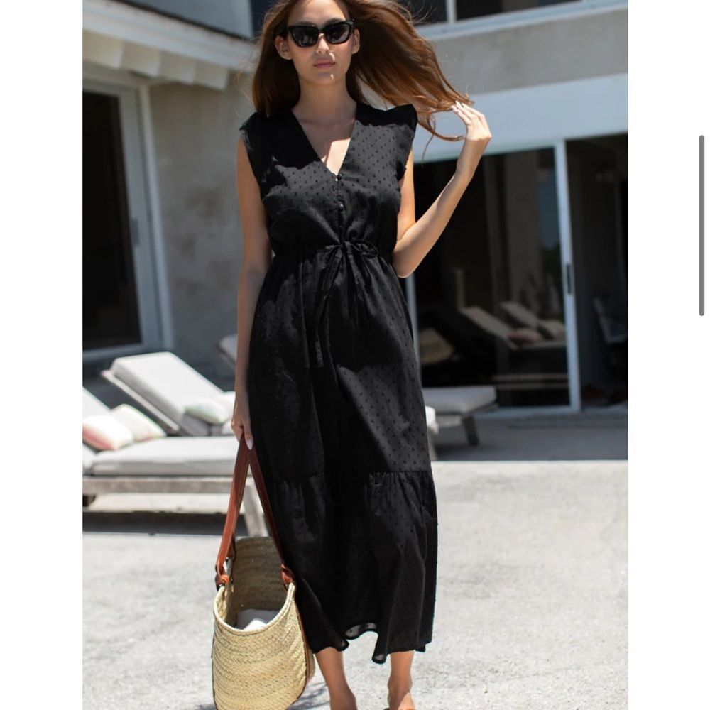 Emerson Frye India Collection Surya Swiss Dot Black Maxi Dress - Picture 9 of 9